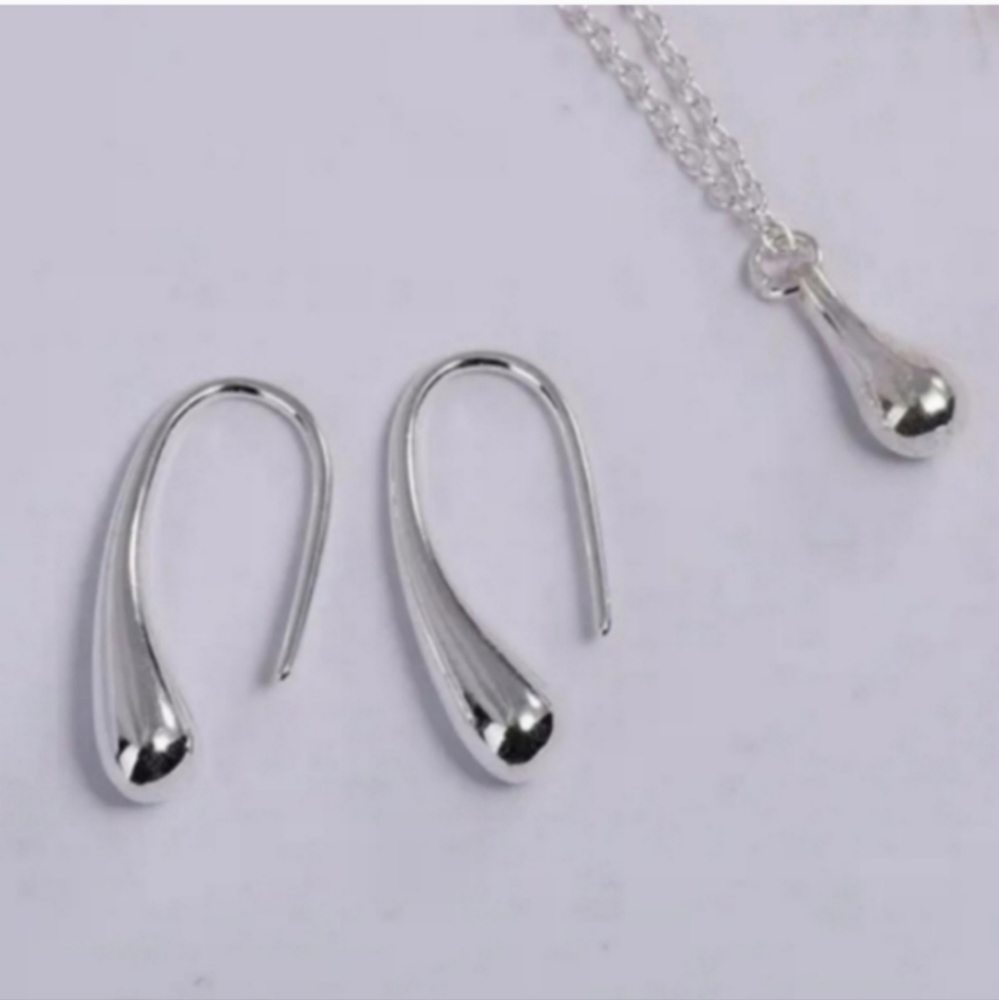 925 Sterling Silver Plated Waterdrop Jewelry Set Bracelet Necklace Earrings - Picture 11 of 14